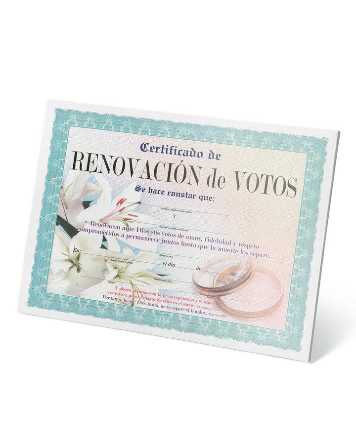 Certificado de Renovacion de Votos (Paq.15) # 12183