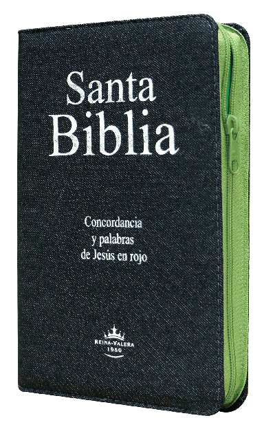 Biblia Letra Grande Tamano Manual con Cierre Verde RV1960, Tela Jean Con Indice