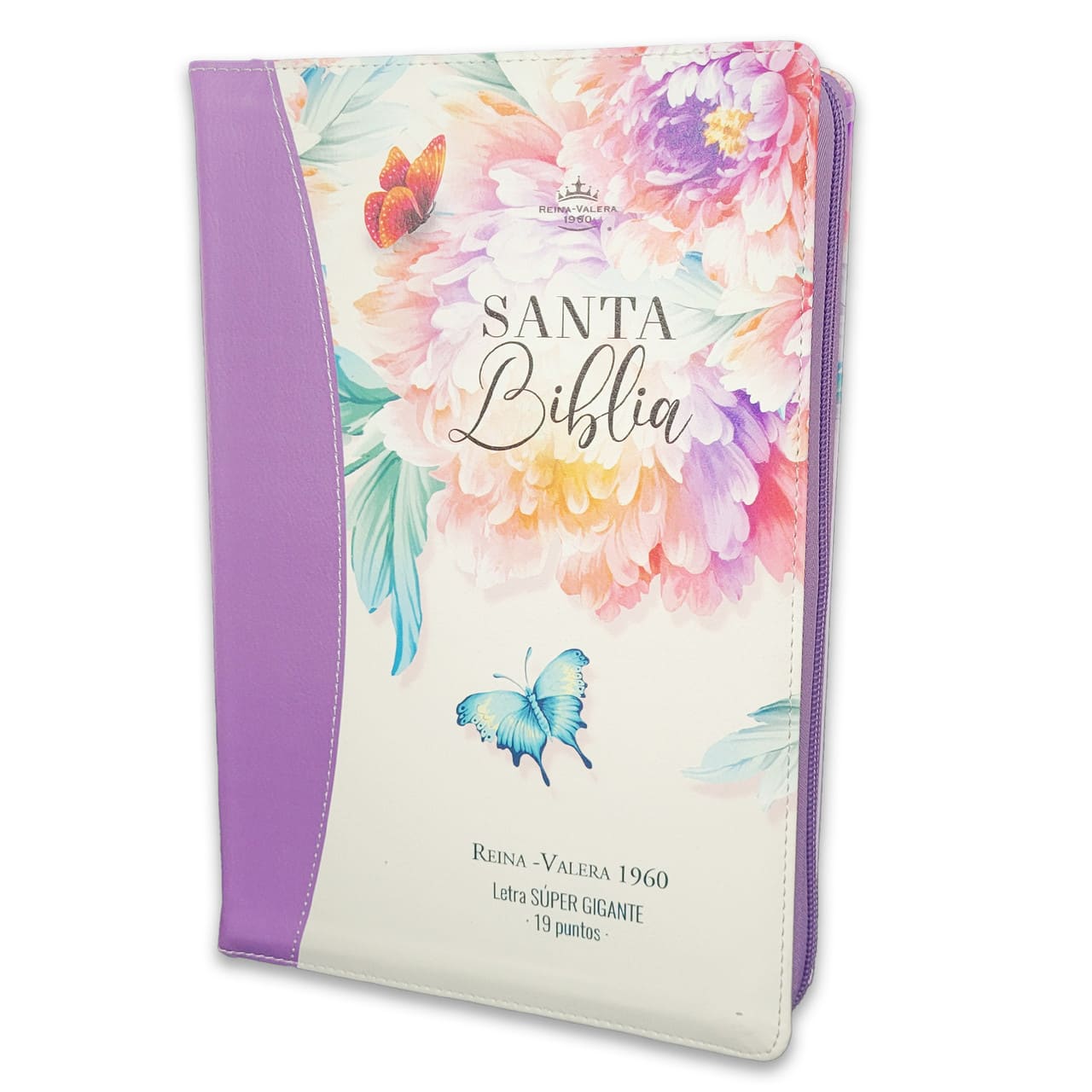 Biblia Letra Super Gigante RVR 1960, 19 Puntos, Imitacion Piel Jardin Lila con Indice y Cierre