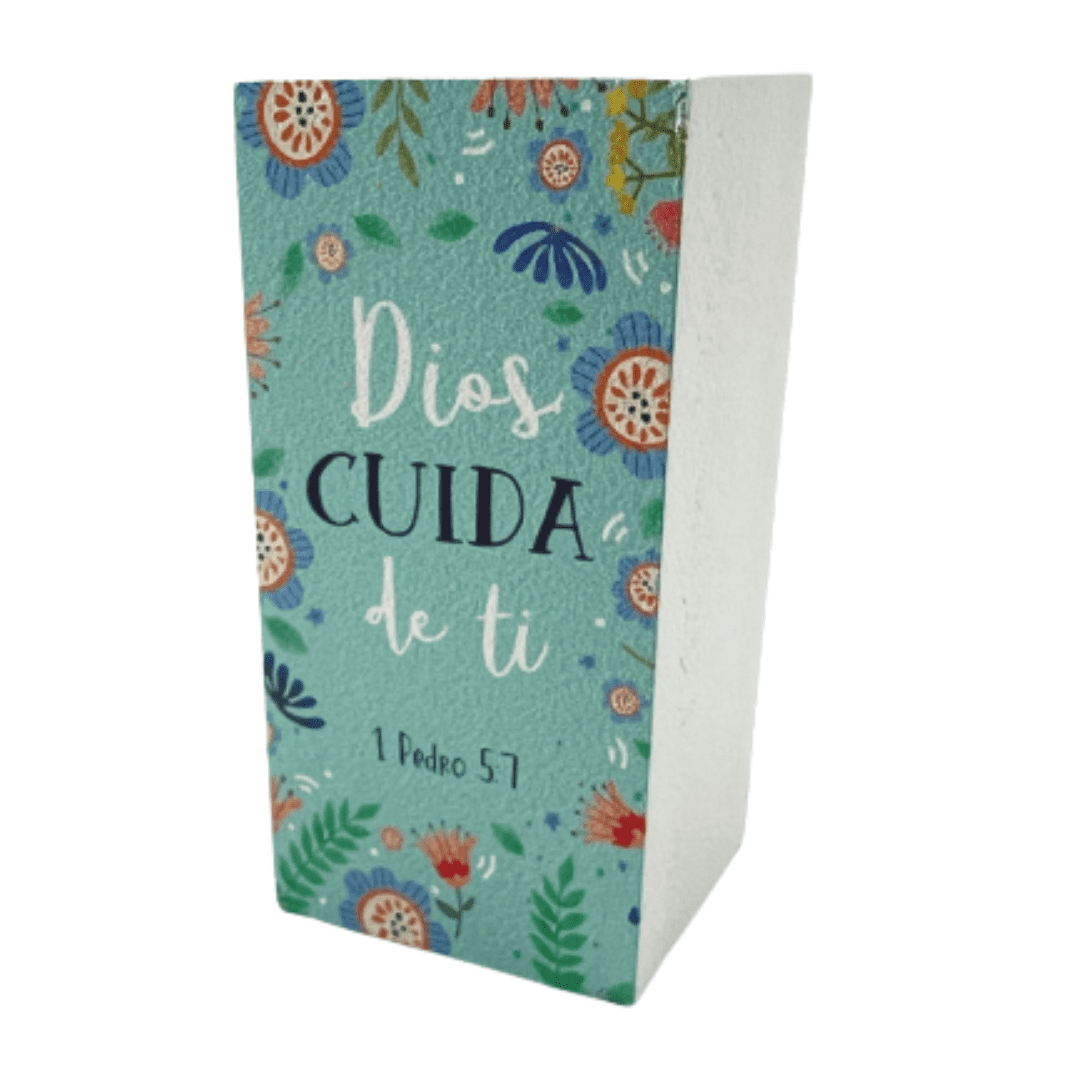 Bloque decorativo de madera,  Dios cuida de ti  1 Pedro 5:7