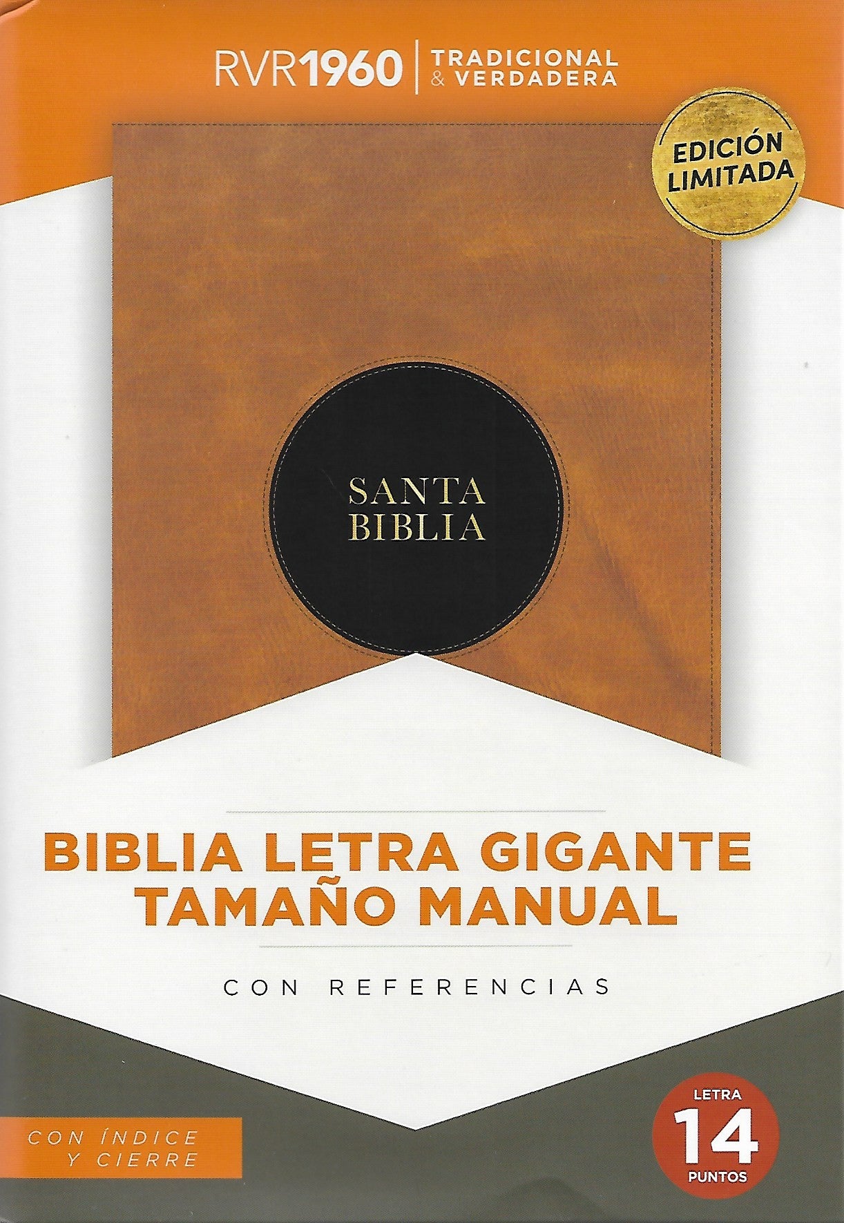 Biblia letra gigante tamano manual 14 Puntos, Simil Piel Caoba-Negro con indice