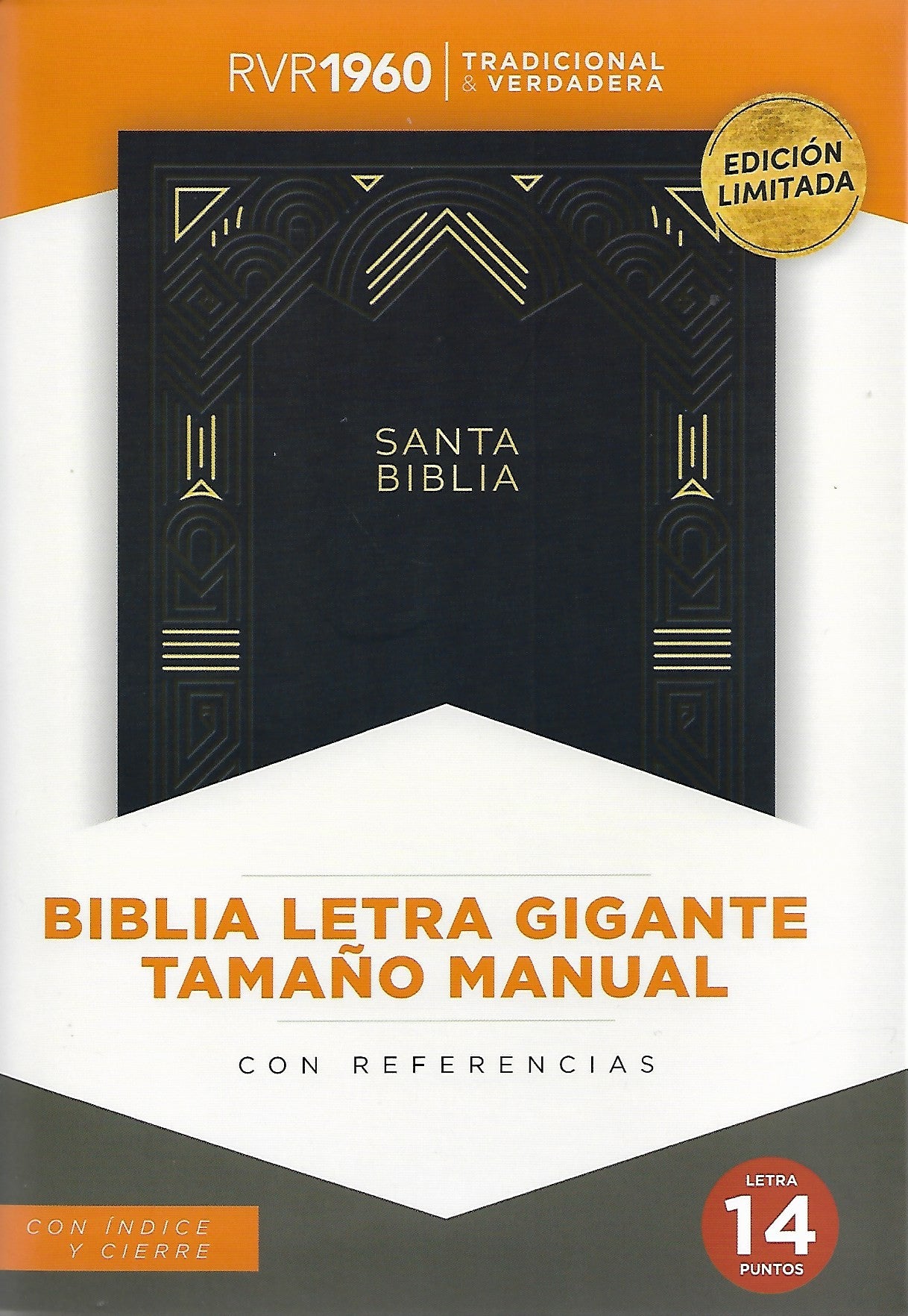 Biblia letra gigante tamano manual 14 Puntos, Simil Piel Azul Marino con indice