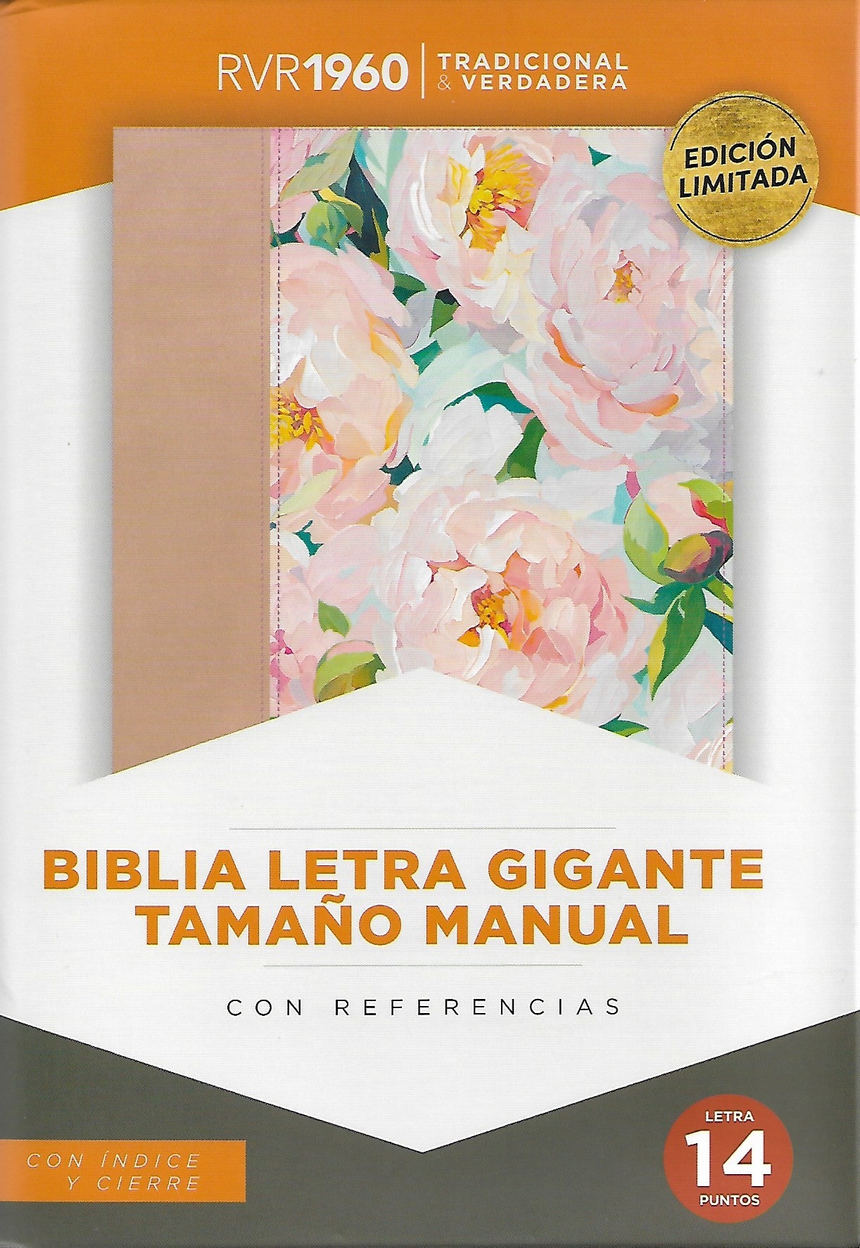 Biblia letra gigante 14 Puntos, Simil Piel Rosa-Cuarzo con indice y cierre