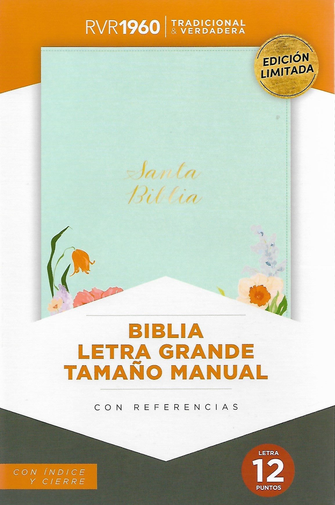 Biblia letra grande tamano manual 12 Puntos, Simil Piel Menta con indice y cierr