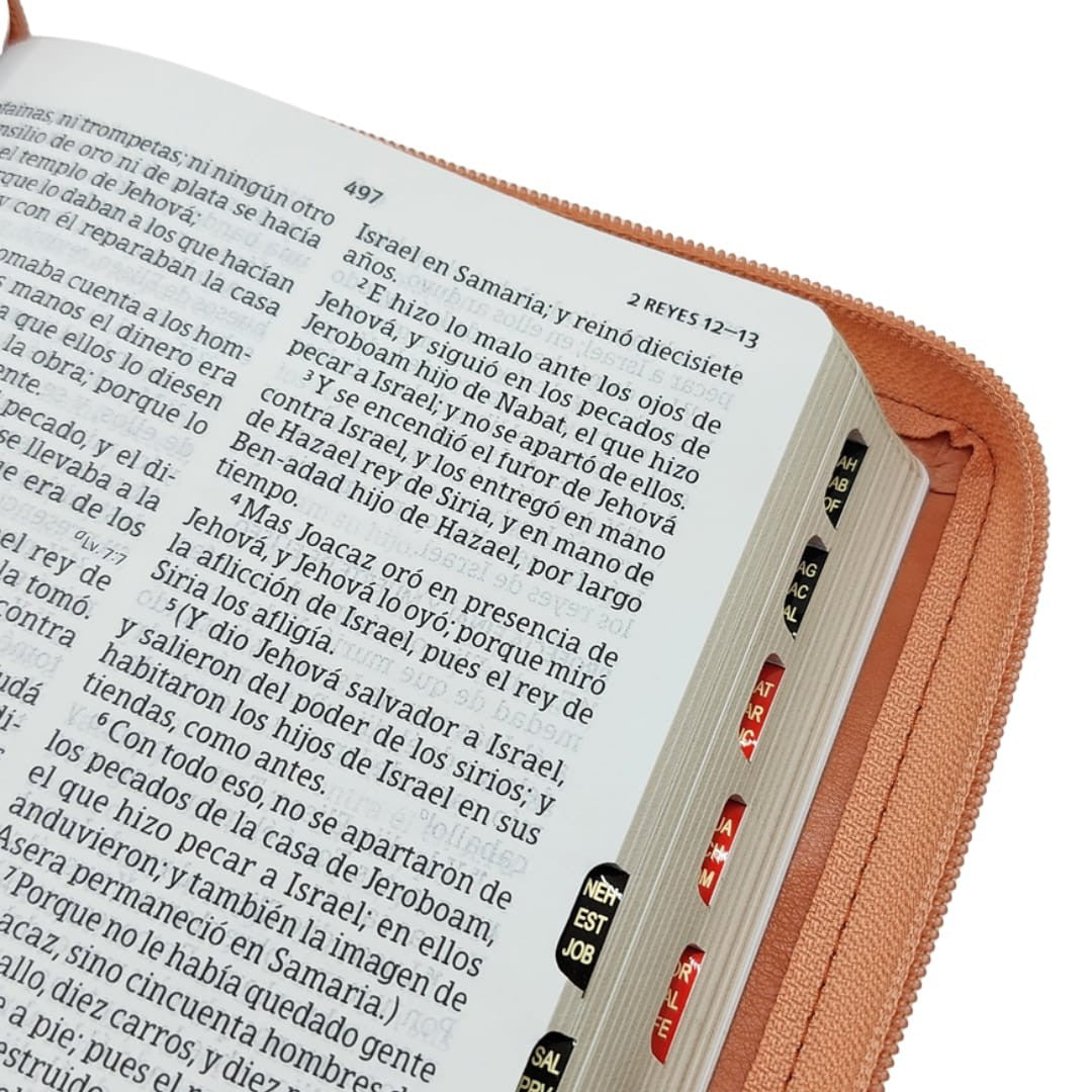 Biblia letra grande tamano manual 12 Puntos, Simil Piel Caramelo Floral con indi