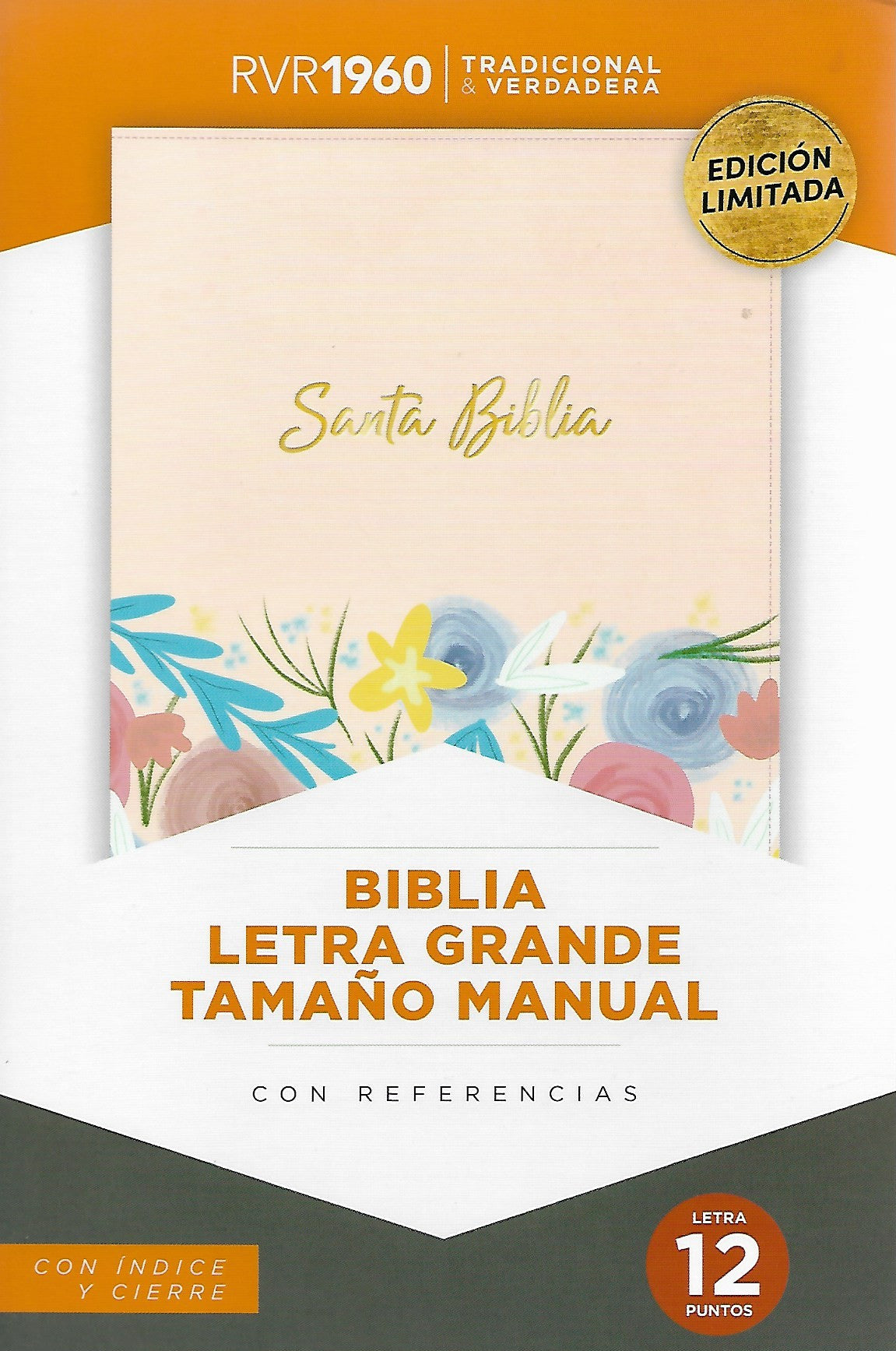 Biblia letra grande tamano manual 12 Puntos, Simil Piel Crema con indice y cierr