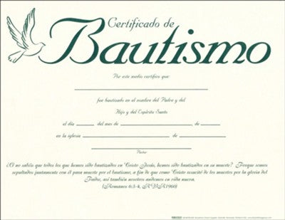 Certificado de bautismo Paquete de 6