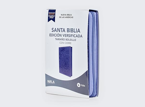 Biblia, Edicion versificada, NBLA, Tamaño bolsillo, Imitacion Piel Morado con cierre