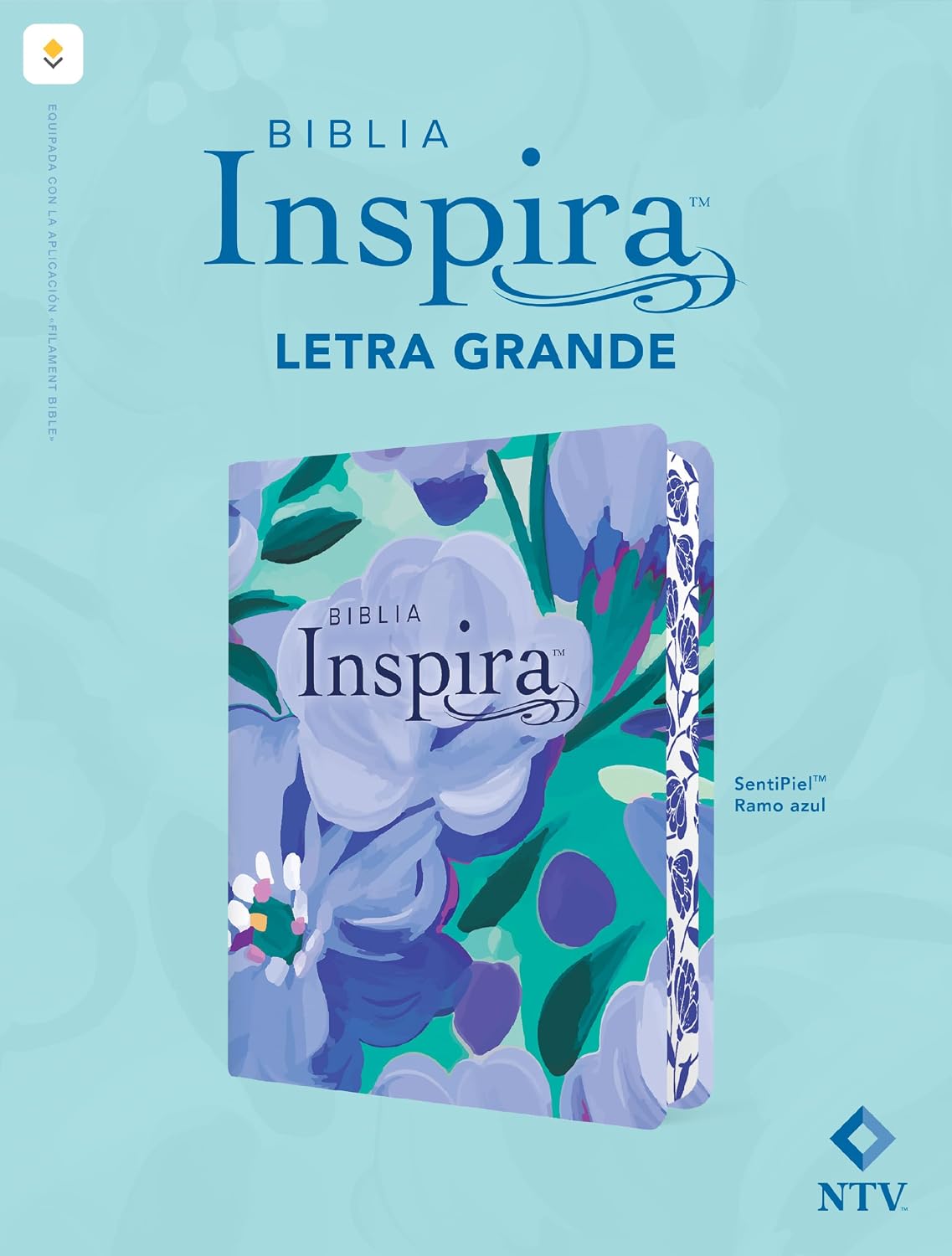 Biblia Inspira NTV, letra grande con Filament (SentiPiel, Ramo azul)