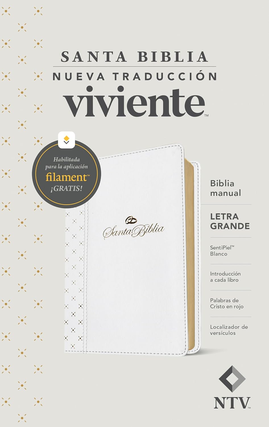 Biblia manual NTV, letra grande con Filament (SentiPiel, Blanco, Letra Roja)