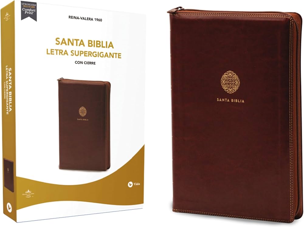 Biblia Letra Supergigante RV 1960 Con cierre, Imitacion Piel Cafe