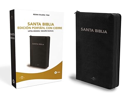 Biblia Letra grande, RV1960, Edición portátil, Imitacion Piel Negro, con cierre
