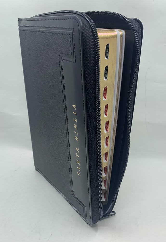 Biblia Letra Grande Tamaño Manual 12 Puntos, Cierre | Simil Piel Negro Con Indic