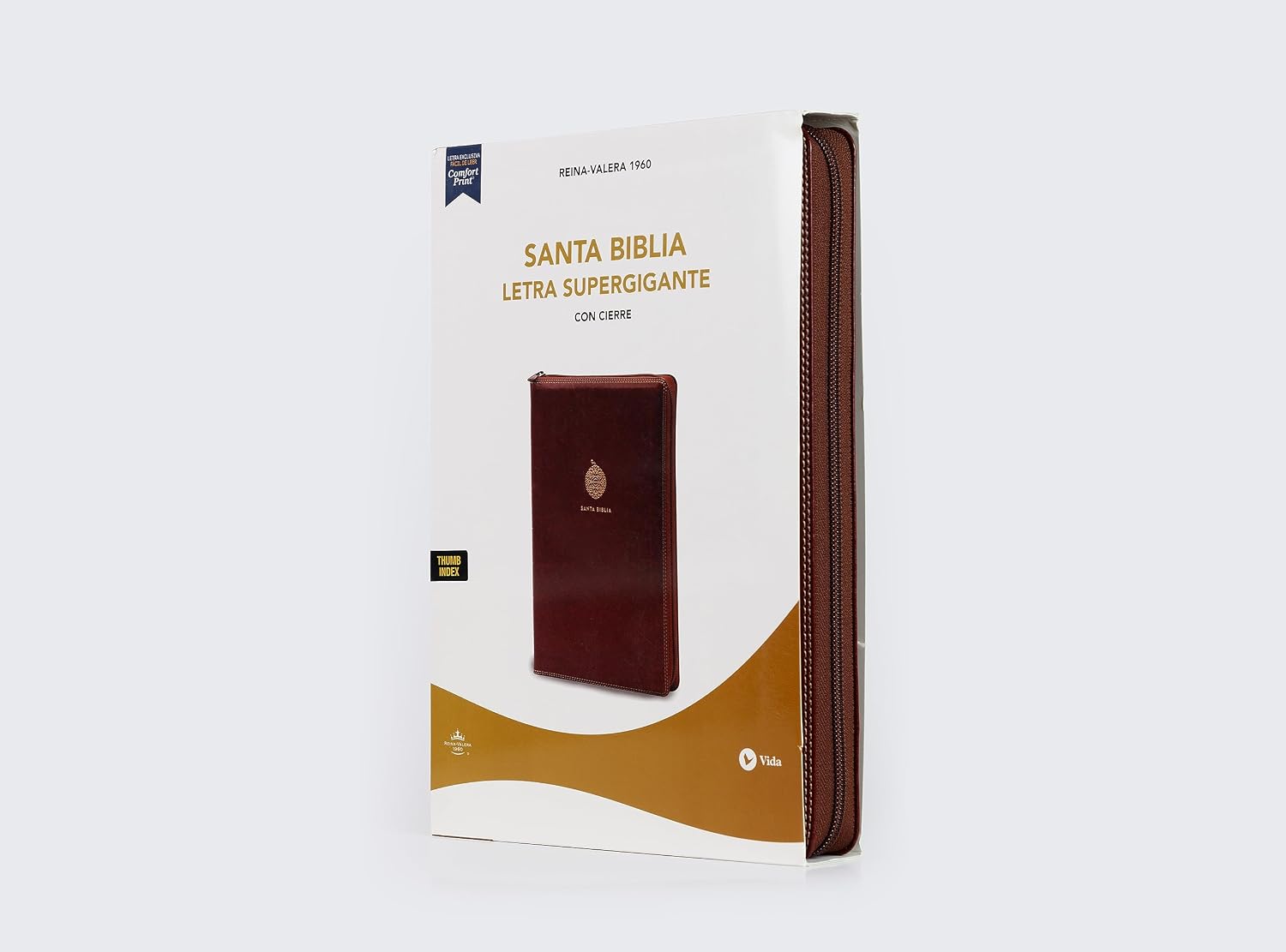 Biblia Letra Super Gigante RVR 1960, Imitacion Piel Cafe Con Indice, Ziper