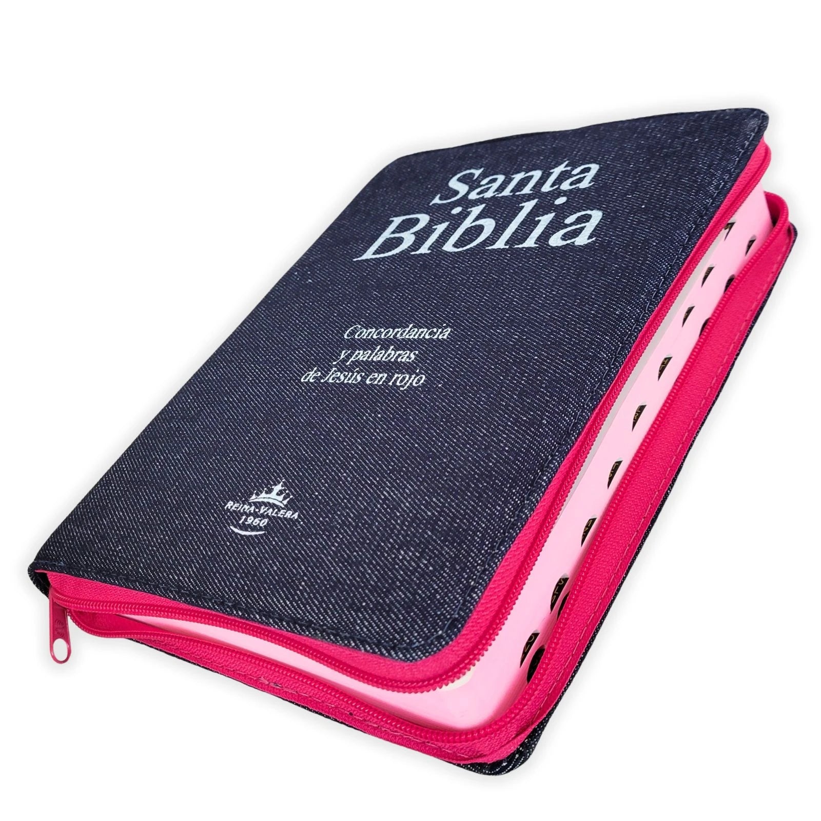 Biblia Letra gigante con Concordancia, RV1960 / Blue Jean con Indice y Cierre color Rosa