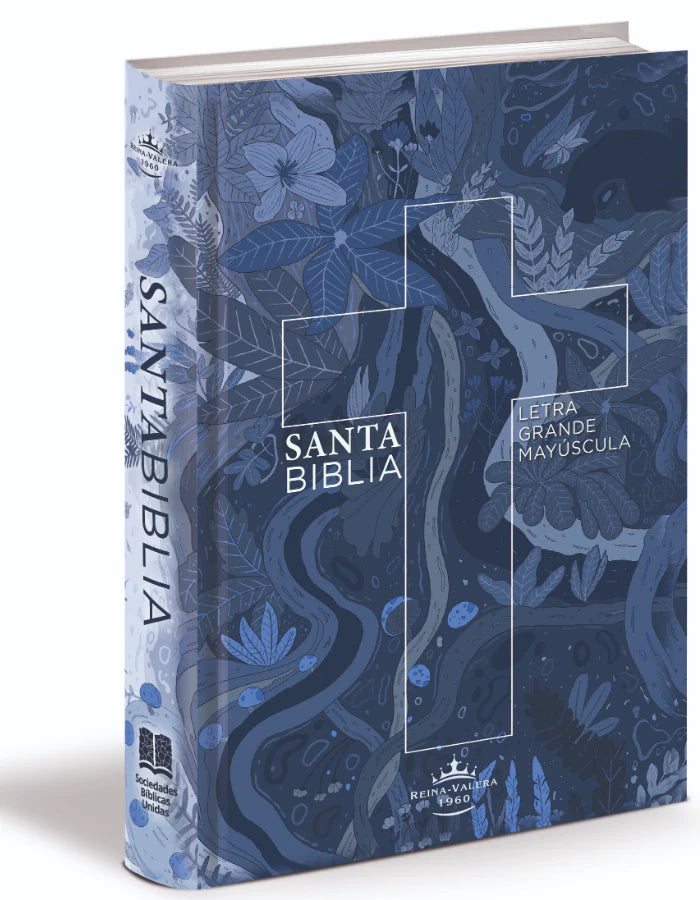 Biblia Letra Grande Mayúscula RV1960, Tapa Dura Azul Cruz