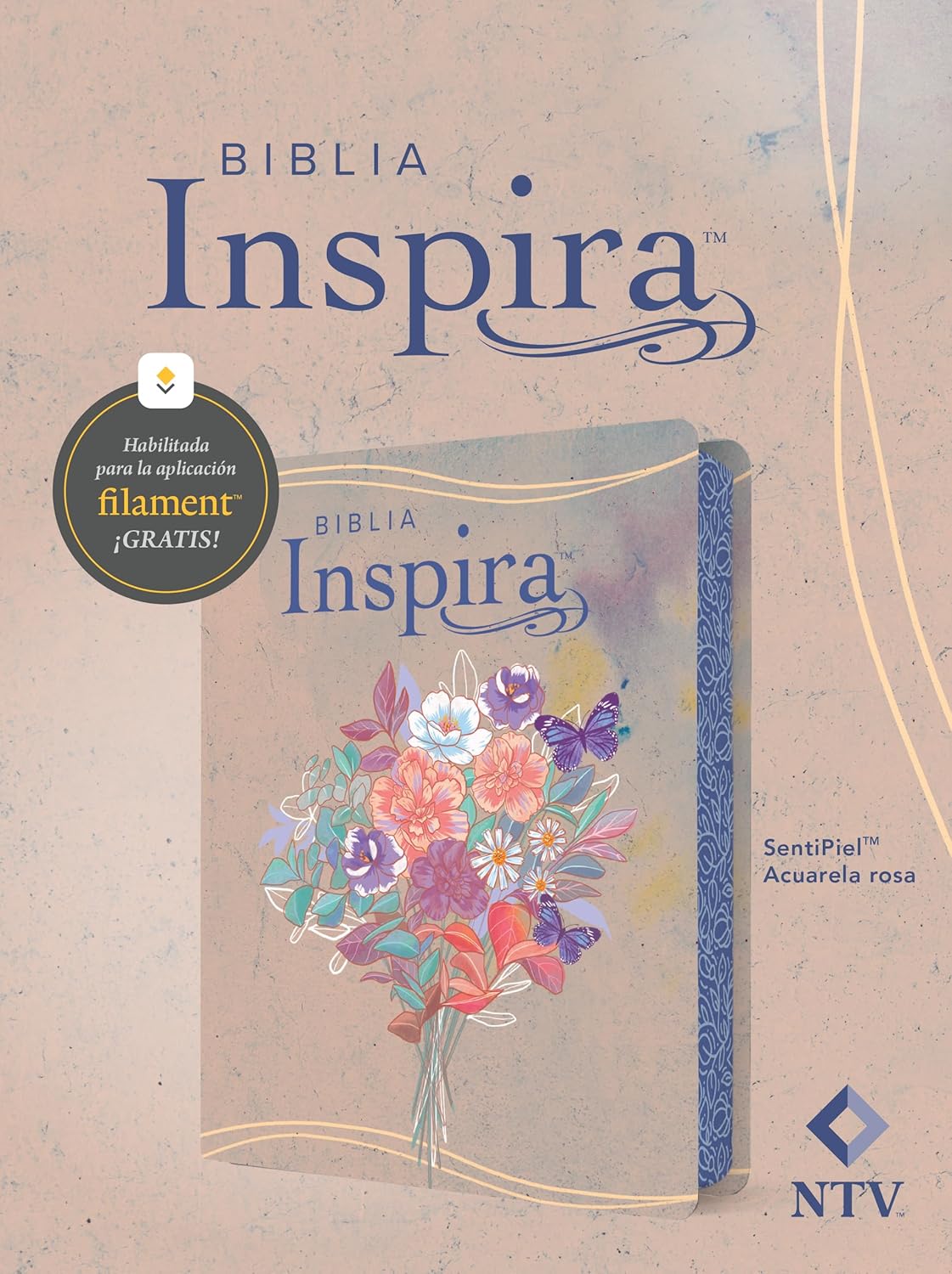 Biblia Inspira NTV con Filament ,SentiPiel, Acuarela rosa