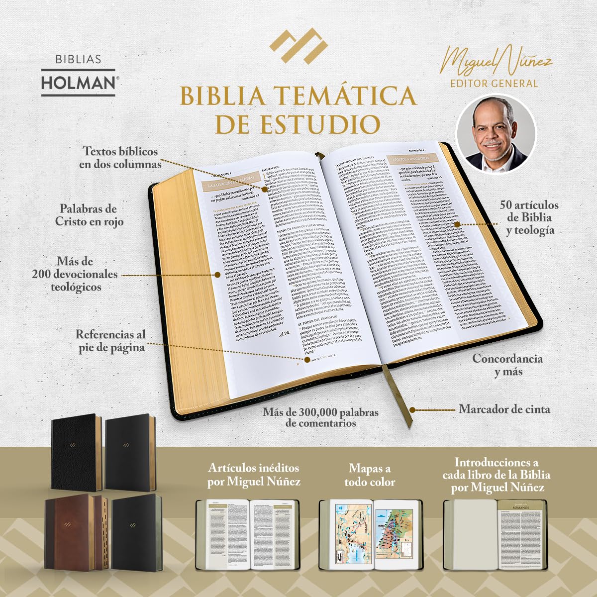 Biblia Tematica de estudio, RVR60 Piel Fabricada Marron oscuro-Marron