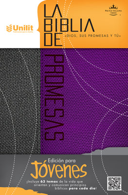 Biblia De Promesas Edicion Jovenes RVR 1960, Piel Especial Gris-Purpura