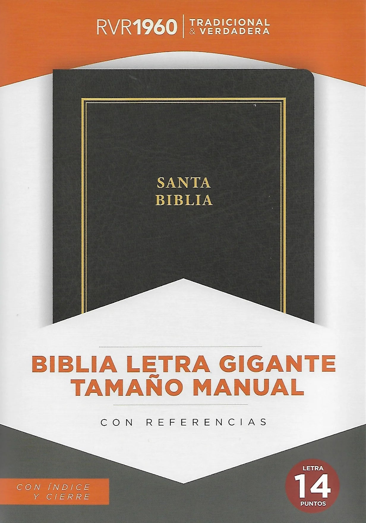 Biblia Letra Gigante Tamaño Manual 14 Puntos RV1960 | Simil Piel Negro Indice y Cierre