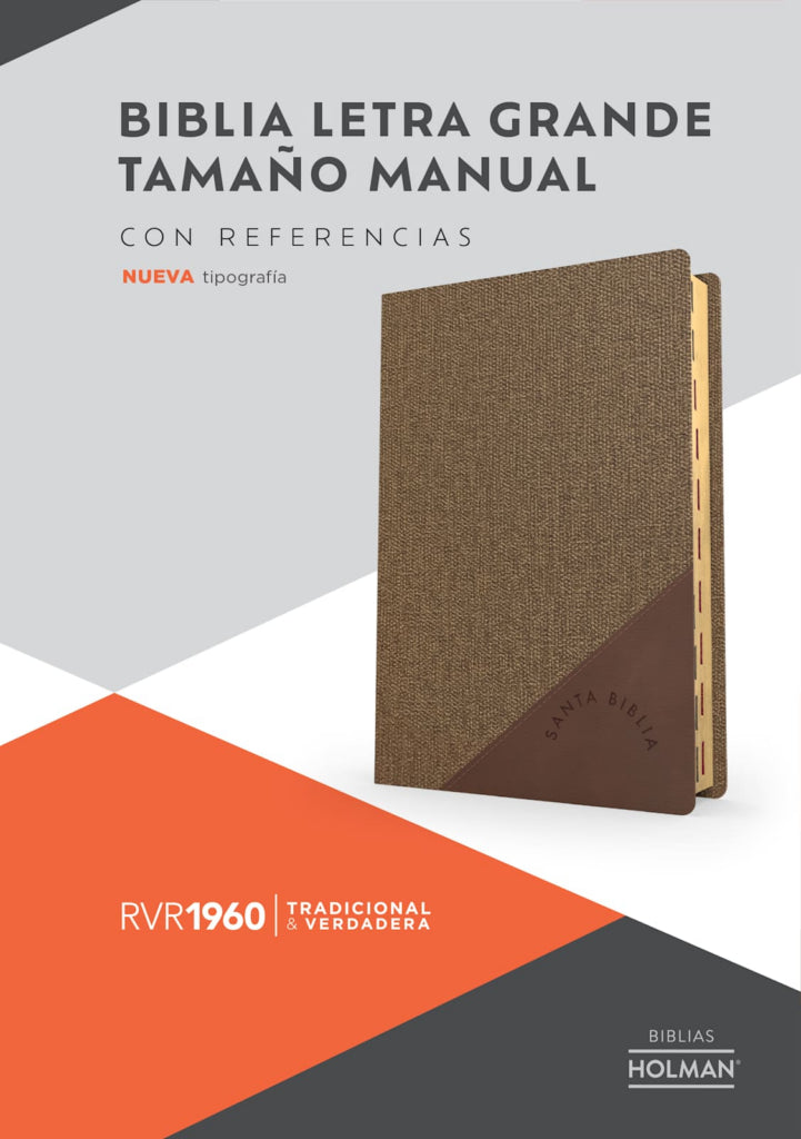 Biblia Letra Grande Tamano Manual 12 Puntos RVR 1960 | Simil Piel Cafe Con Indic