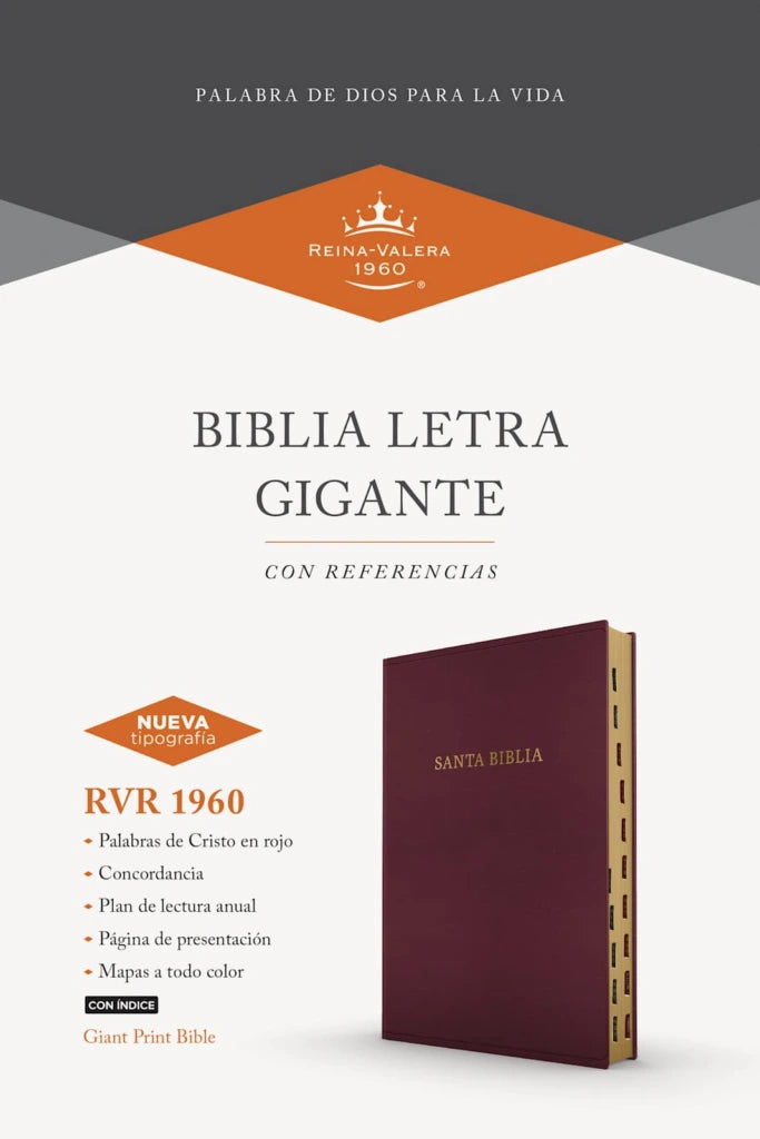 Biblia Letra Gigante,RV 1960,  Imitacion Piel Borgona con Indice