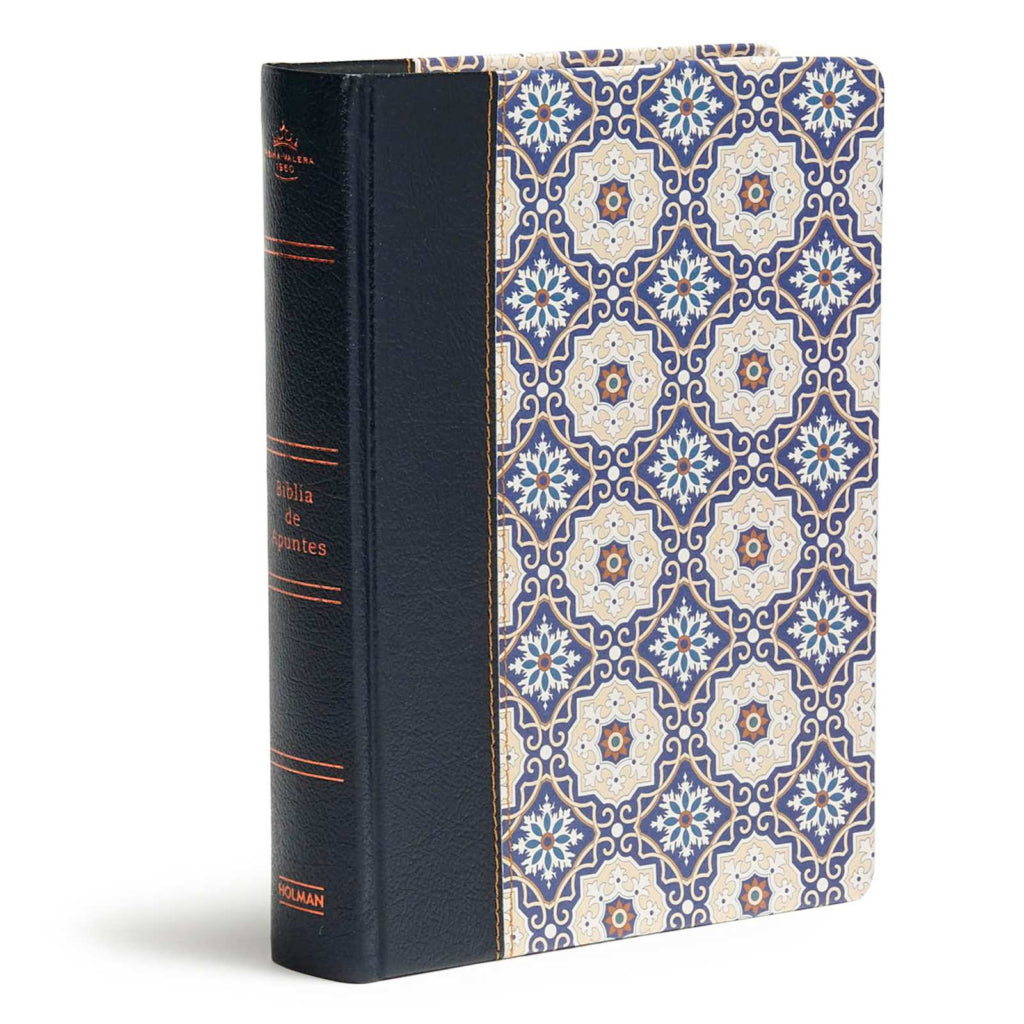 Biblia De Apuntes Letra Grande RVR 1960, Tela Impresa Mosaico Crema y Azul