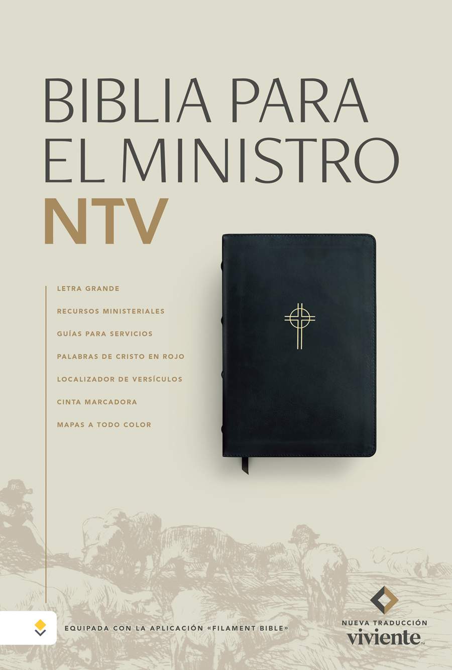Biblia para el ministro NTV, letra grande con Filament ,SentiPiel, Negro, Letra Roja