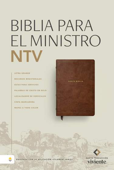 Biblia para el ministro NTV, letra grande con Filament (SentiPiel, Cafe, Letra Roja)