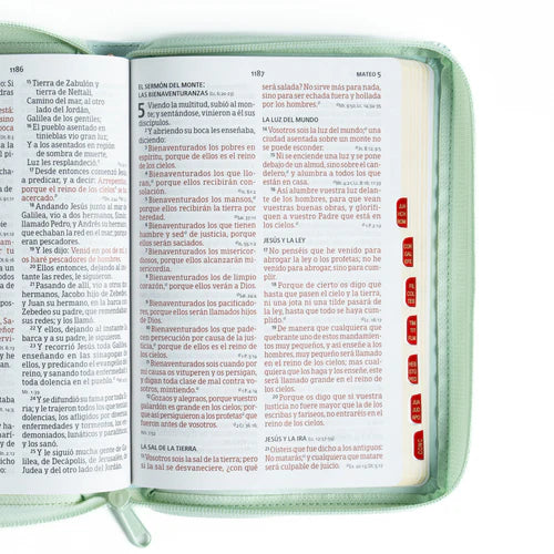 Biblia letra grande tamano manual 12 Puntos, Simil Piel Menta con indice y cierr