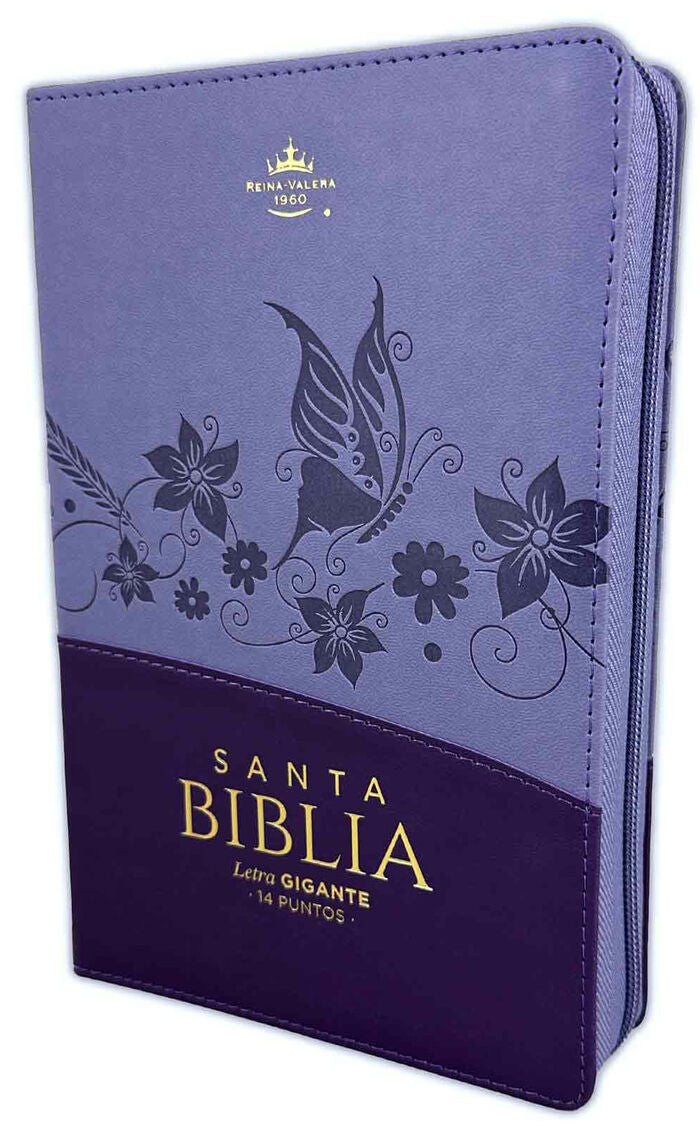 Biblia Letra Gigante 14 Puntos, RV1960 | Imitacion Piel Lila con Indice y Cierre