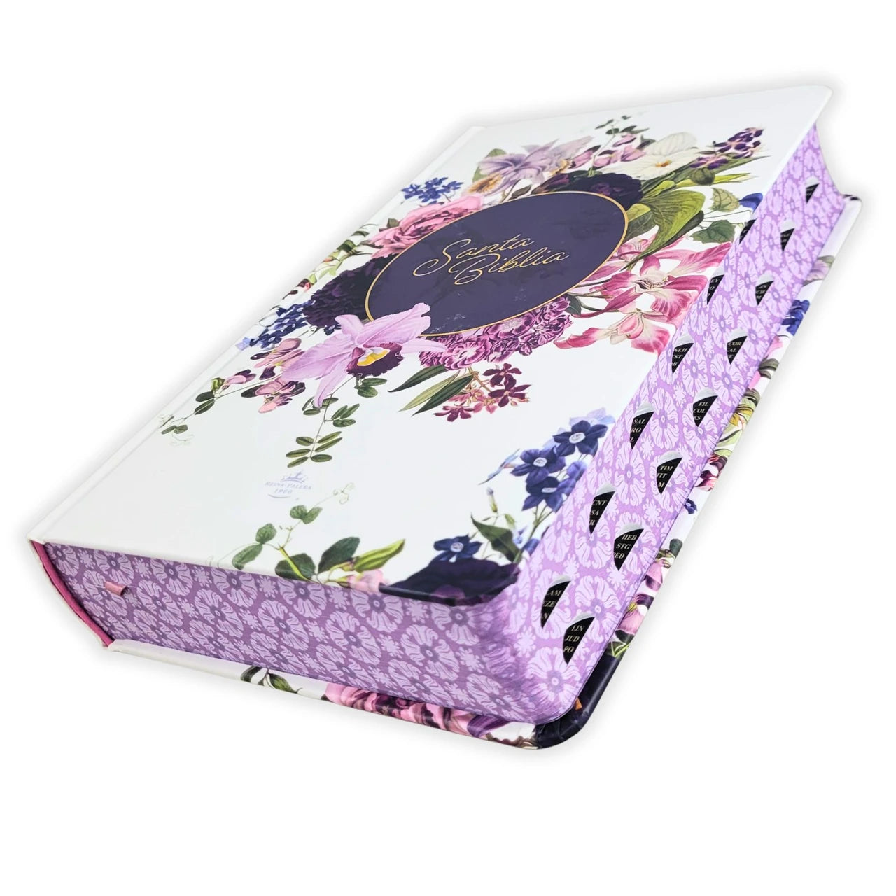 Biblia RVR 1960 Letra Gigante, Tamaño Manual, Tapa Dura, corona de flores con índice