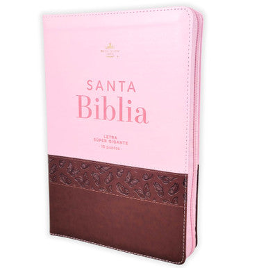 Biblia Letra Super Gigante, 19 Puntos RVR 1960 | Imitacion Piel Rosa-Cafe con Indice y Cierre