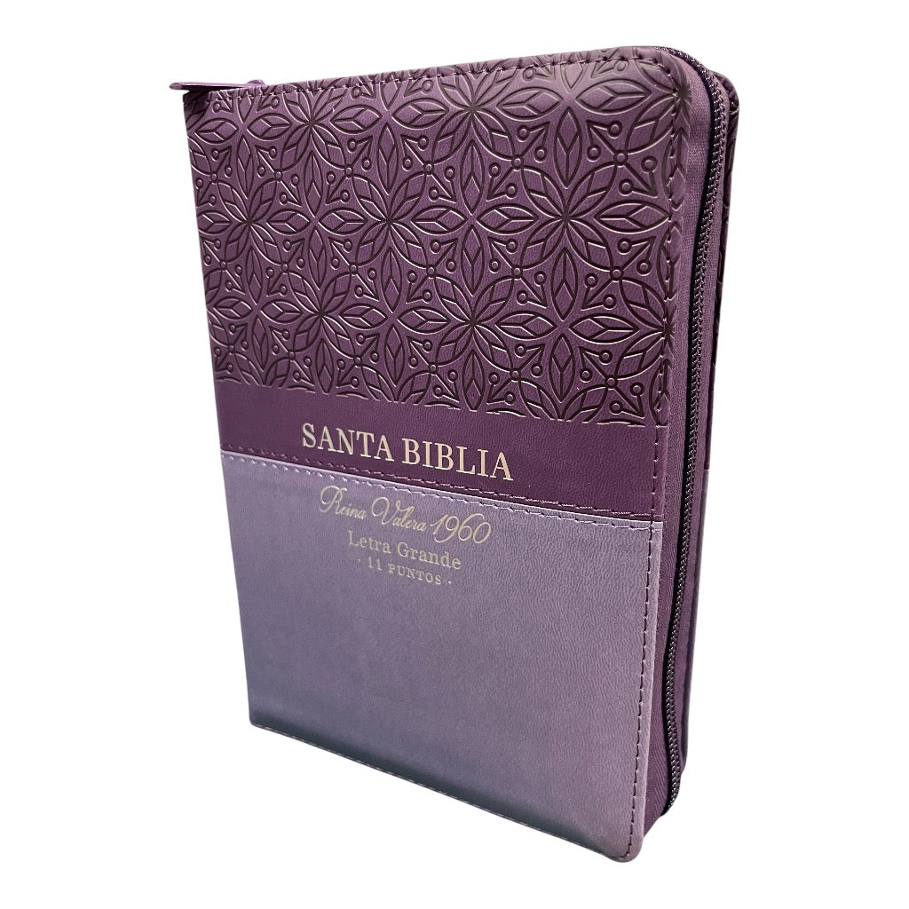 Biblia Letra Grande Tamano Compacto 11 Puntos Cierre RVR60 | Imitacion Piel Lila Con Indice y cierre