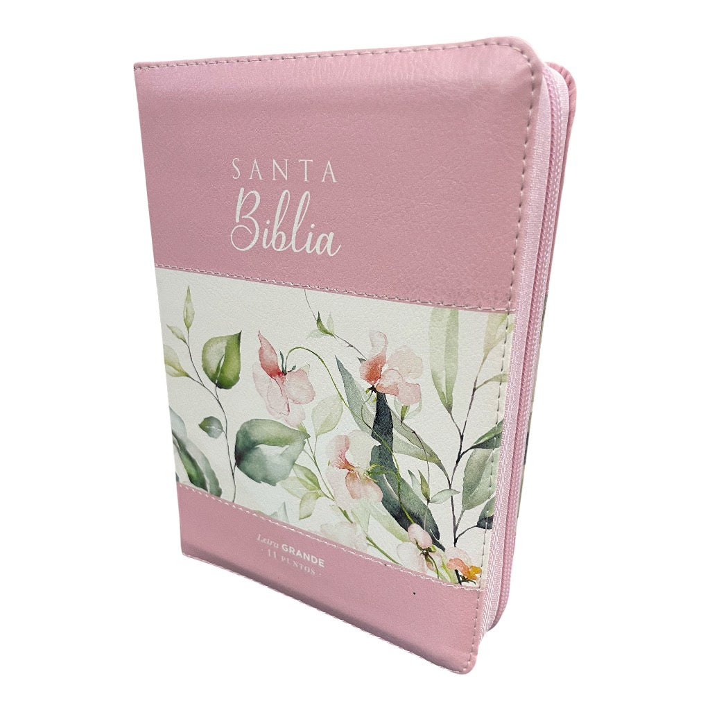 Biblia Letra Grande Compacta 11 Puntos RVR 1960, Imitacion Piel Boho Rosa, Con Indice y Cierre