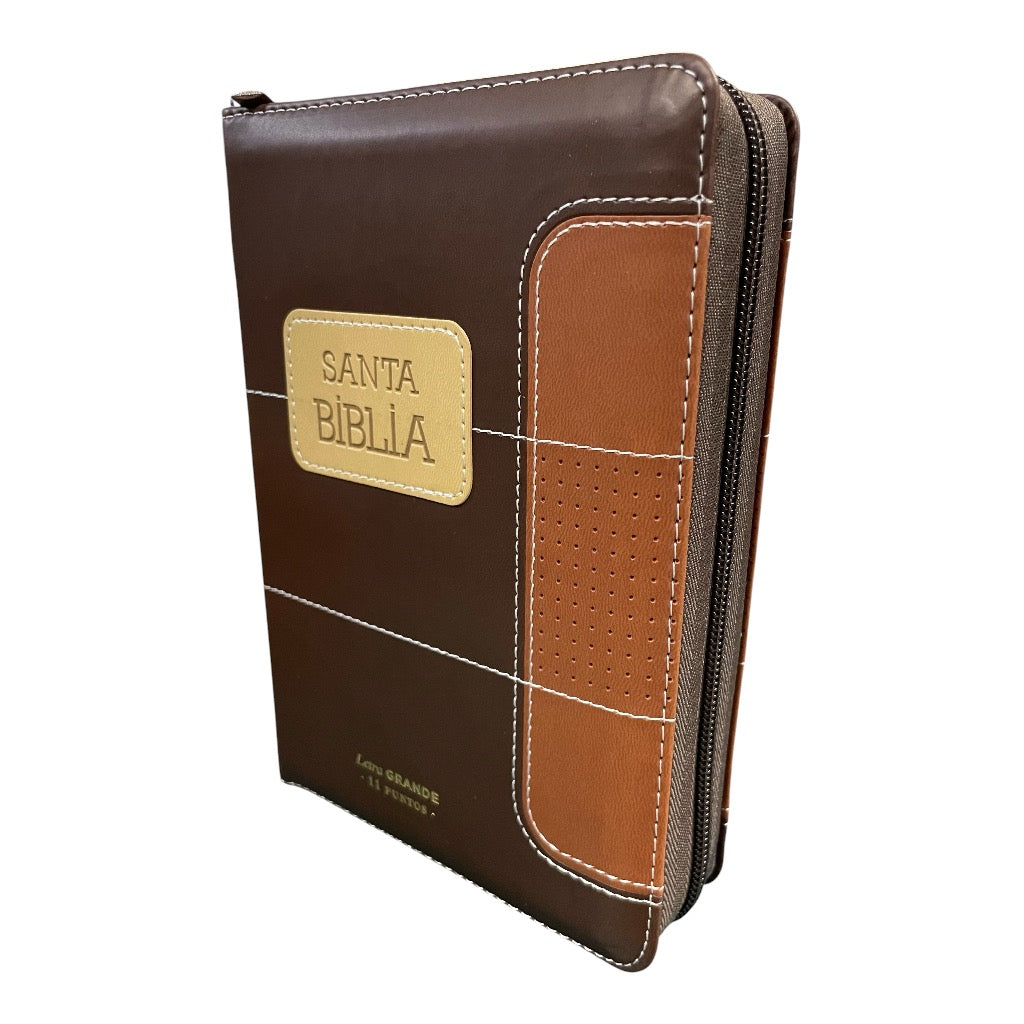 Biblia Letra Grande RVR 1960, 11 Puntos Imitacion Piel Negro/Marron con indice y cierre