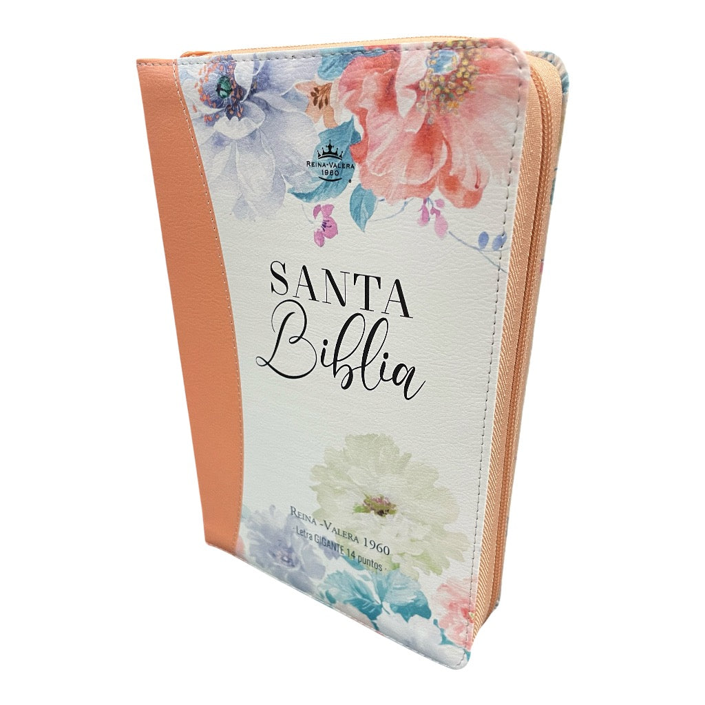Biblia Letra Gigante Manual RVR 1960, 14 Puntos, Imitacion Piel Jardin Coral, con Indice y Cierre