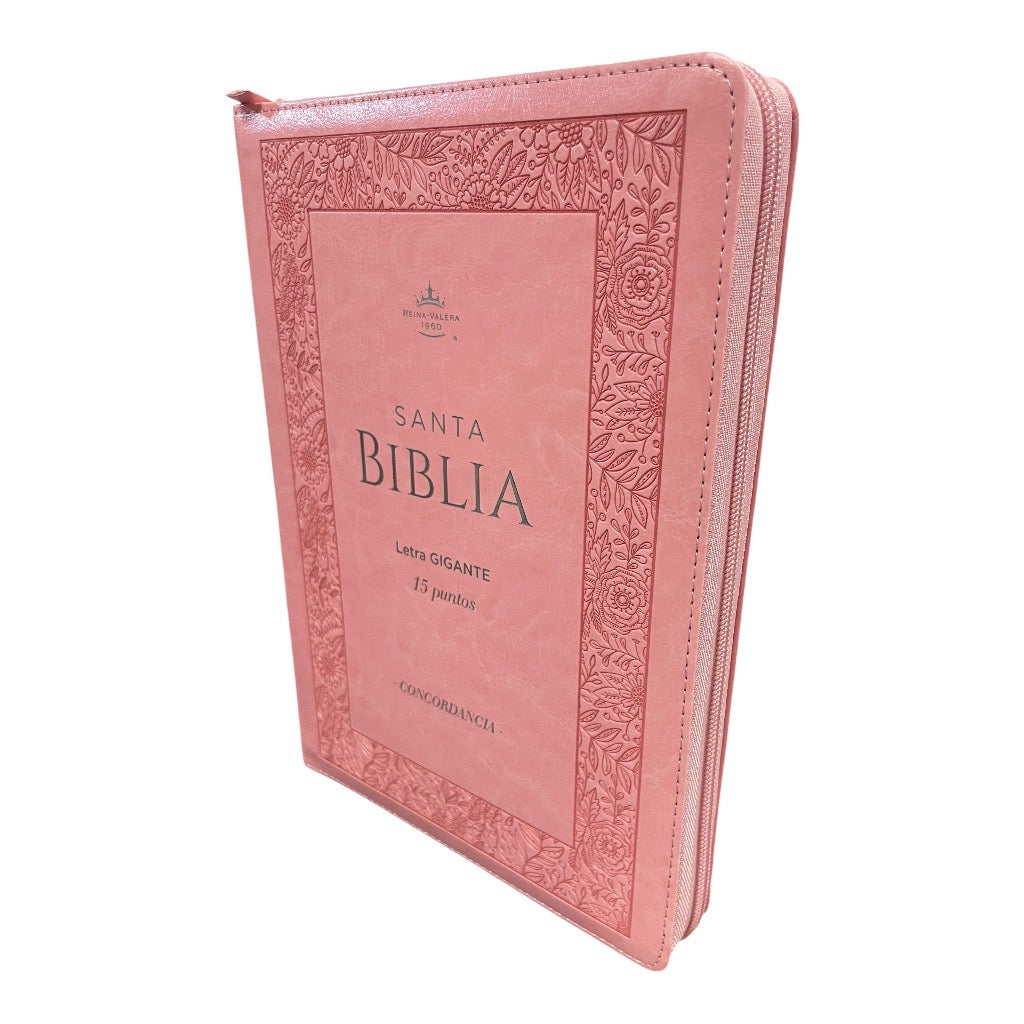 Biblia Letra Gigante RVR 1960 15 Puntos  | Imitacion Piel Rosa con Indice y Cierre
