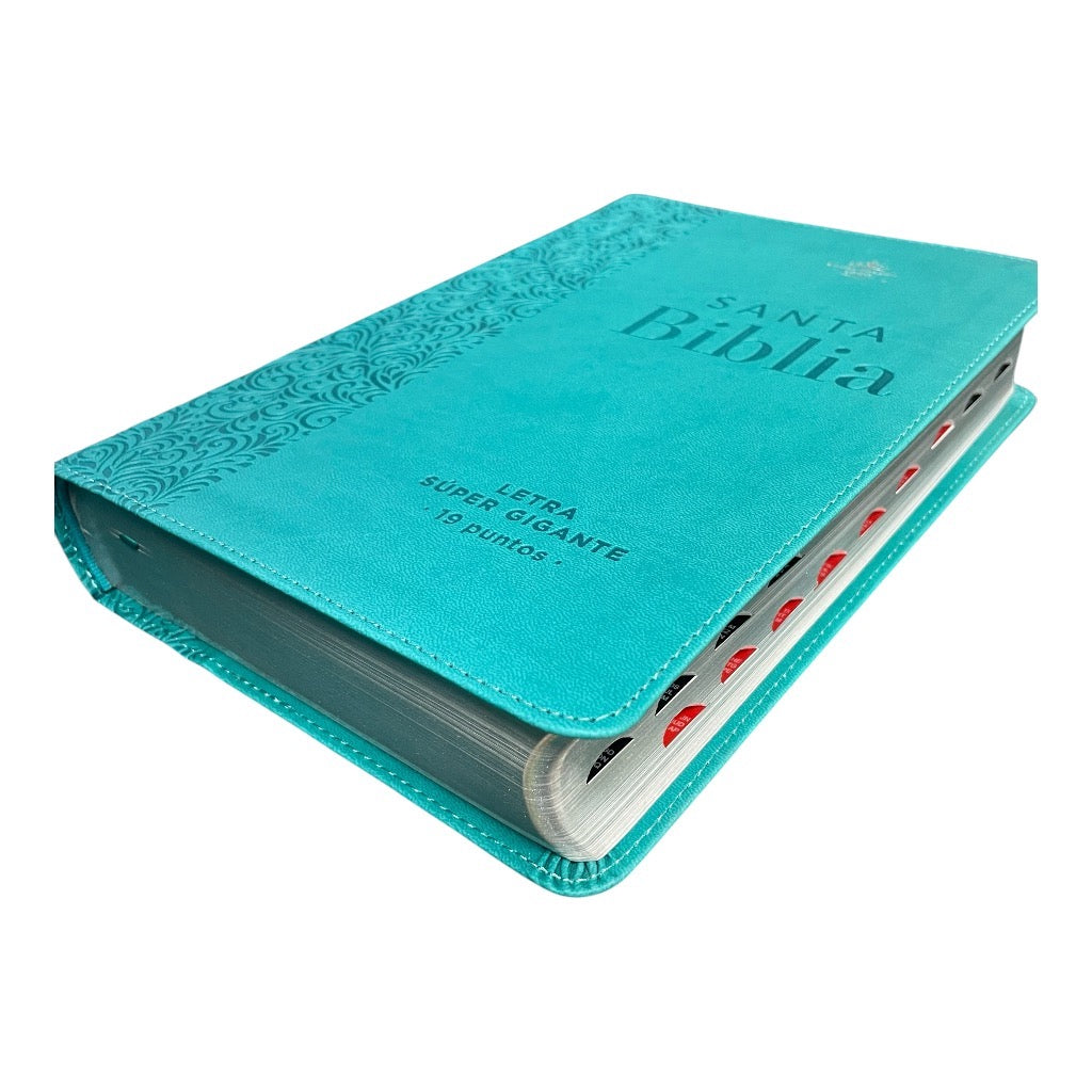 Biblia Letra Super Gigante RV 1960, 19 Puntos,  Imitacion Piel Turquesa Floral con Indice