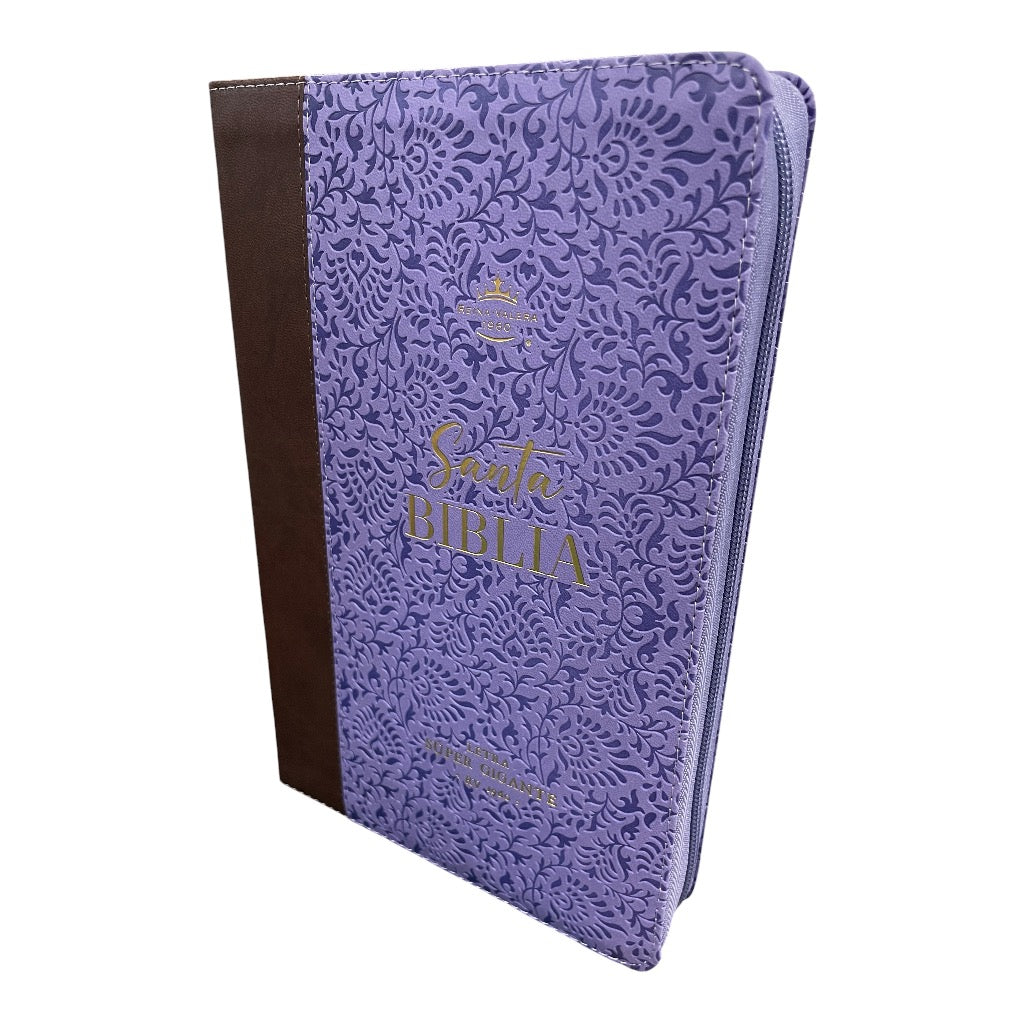 Biblia Letra Super Gigante RVR 1960, 19 Puntos,  Imitacion de Piel Lila-Cafe con Indice y Cierre