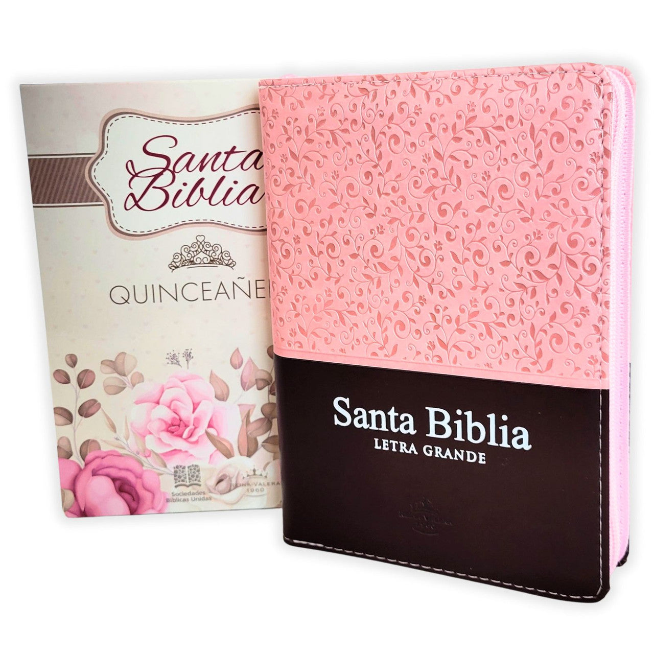 Biblia para Quinceañera Compacta RV1960, Imitacion Piel Rosa Floral y Marron con