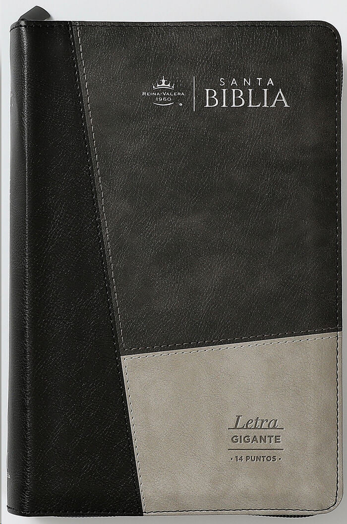 Biblia Letra Gigante 14 Puntos, Manual, RV1960 | Imitacion Piel Negro-Gris con Indice y Cierre