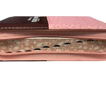 Biblia Tamaño Compacto 11 Pts, con cierre e indice RVR60,  Piel Rosa-Cafe