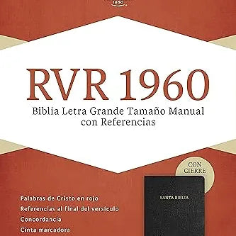 Biblia Letra Grande Tamaño Manual, 12 Pts. Cierre | Piel Fabricada Negro Index