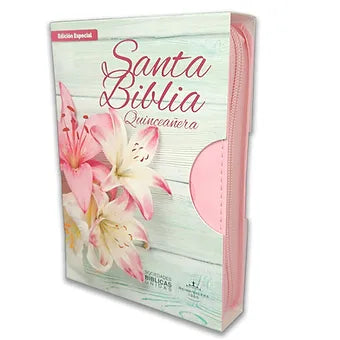 Biblia Quinceañera con Cierre RV1960, Imitacion Piel Rosado Con Indice