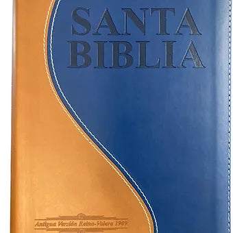 Biblia Letra Grande Tamaño manual RVR 1909 Con índice, Simil Piel Crema-Azul