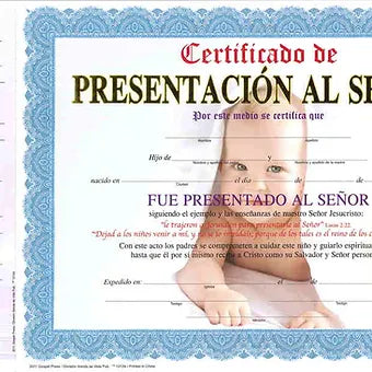 Certificado de Presentacion Al Señor- Niño