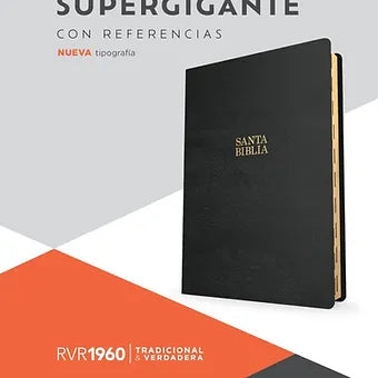 Biblia RVR60 letra supergigante, Piel Fabricada Negro con indice