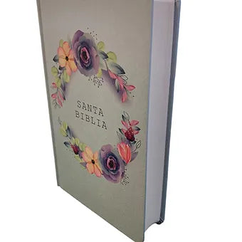 Biblia Letra Grande, Tamano Manual, Tapa Dura Con Nombres de Dios, Flores Azul