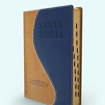 Biblia Letra Grande Tamaño manual RVR 1909 Con índice, Simil Piel Crema-Azul